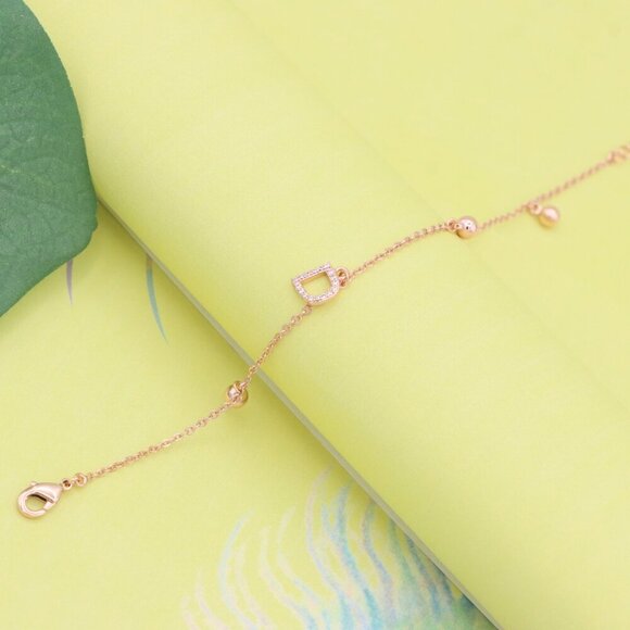 "Rose Gold D Initial Charm Bracelet with Adjustable Chain, XPBL1147 - Picture 5 of 12